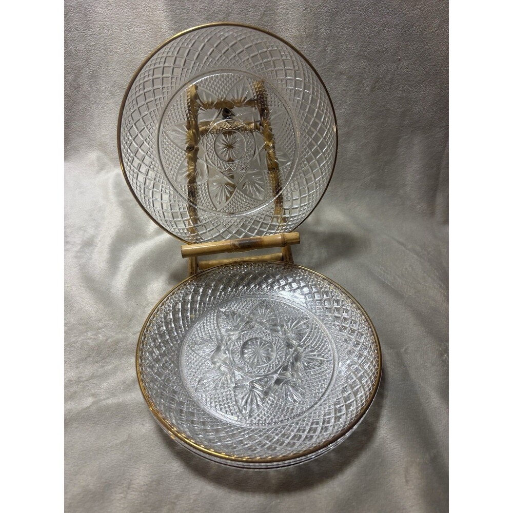 Luminarc-Durand Glass ANTIQUE 18kt gold rim 8" dessert plates-USA (set of 4)